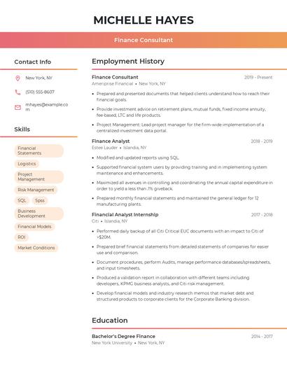 Finance Consultant Resume