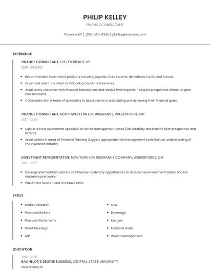Finance Consultant Resume