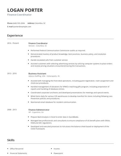 Finance Coordinator Resume