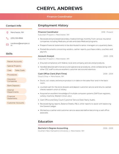 Finance Coordinator Resume