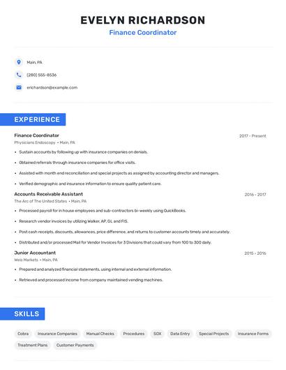 Finance Coordinator Resume
