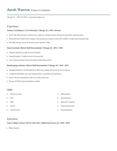 Finance Coordinator Resume