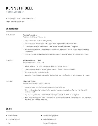 Finance Counselor Resume