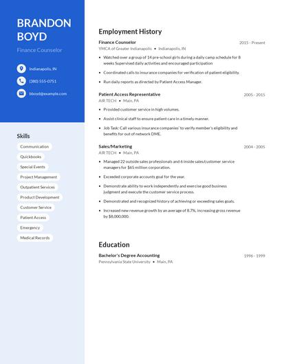 Finance Counselor Resume