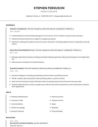 Finance Counselor Resume