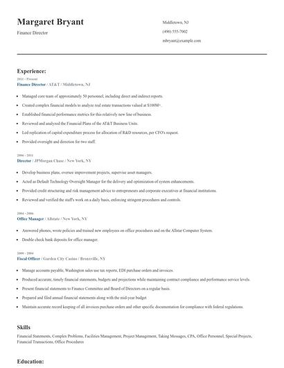 Finance Director Resume