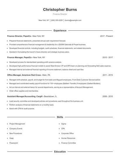 Finance Director Resume