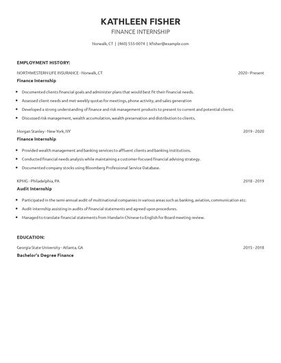 Finance Internship Resume