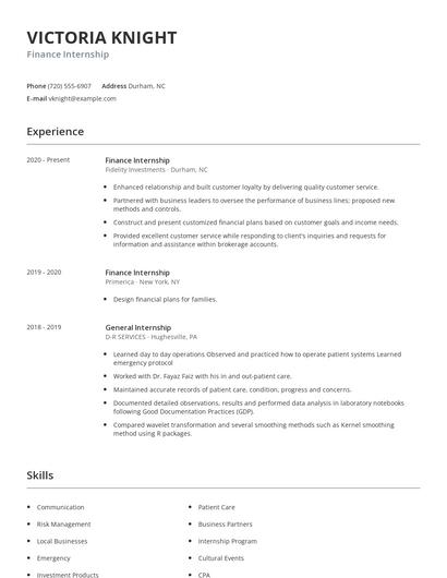 Finance Internship Resume