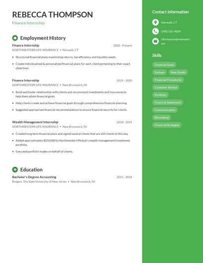 Finance Internship Resume