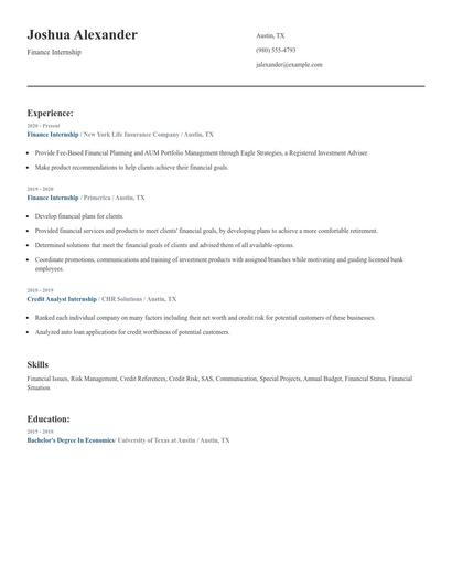 Finance Internship Resume