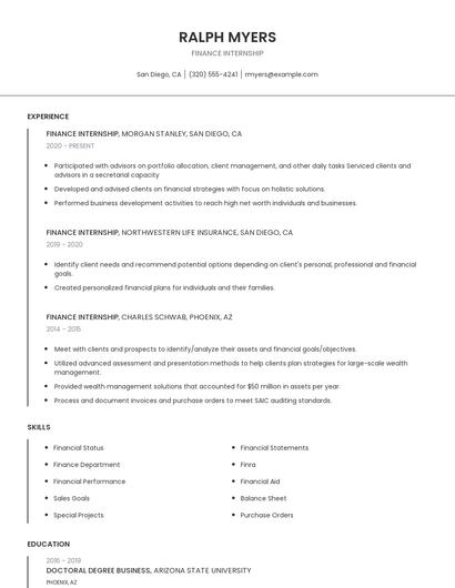 Finance Internship Resume