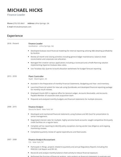 Finance Leader Resume