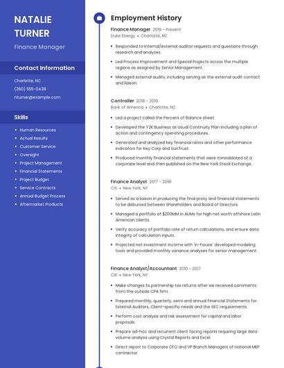 Finance Manager Resume