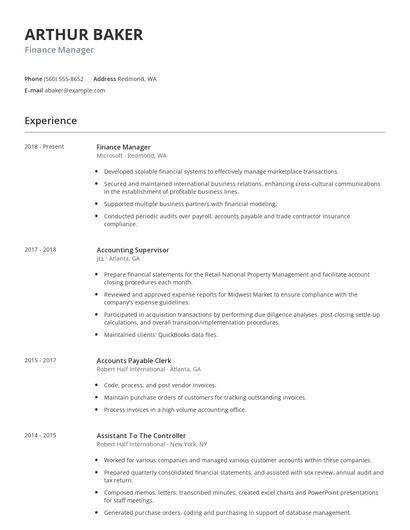 Finance Manager Resume