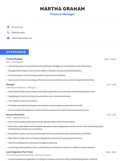 Finance Manager Resume