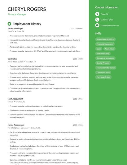 Finance Manager Resume