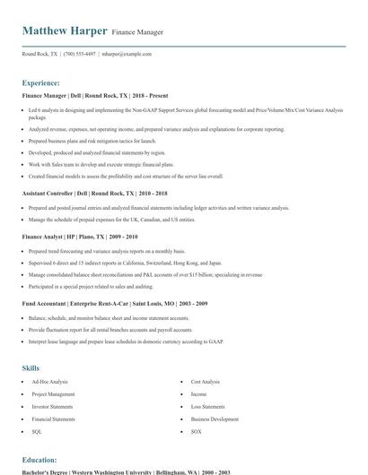 Finance Manager Resume