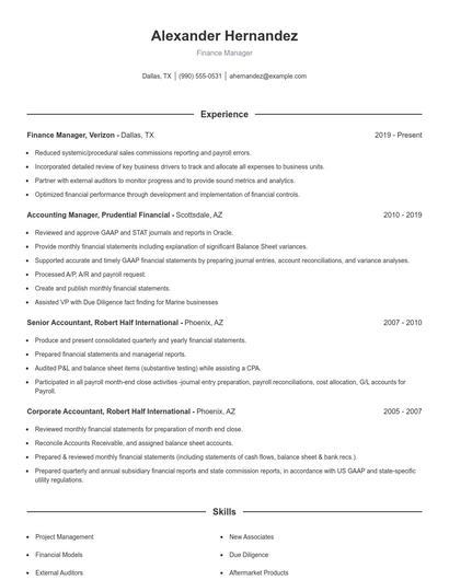 Finance Manager Resume