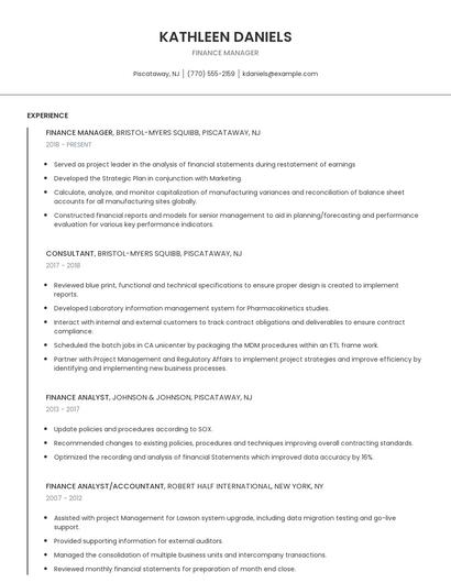 Finance Manager Resume