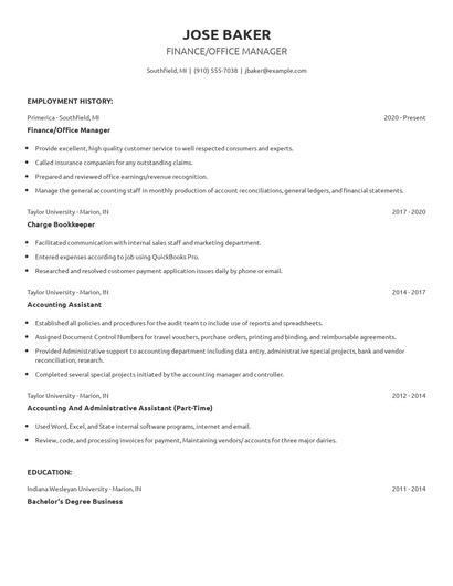 Finance/Office Manager Resume