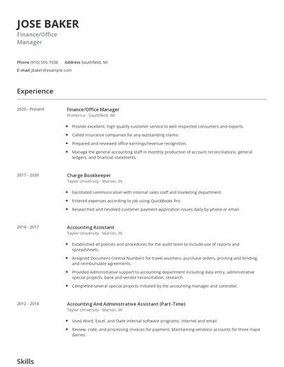 Finance/Office Manager Resume