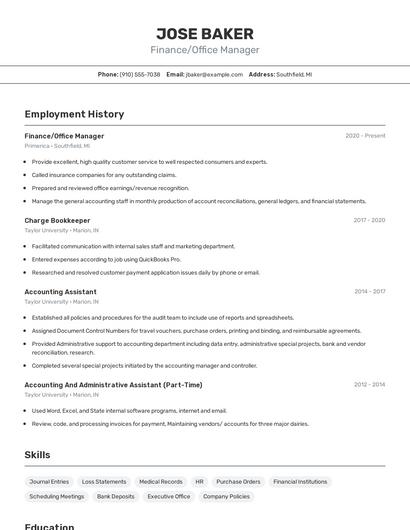 Finance/Office Manager Resume