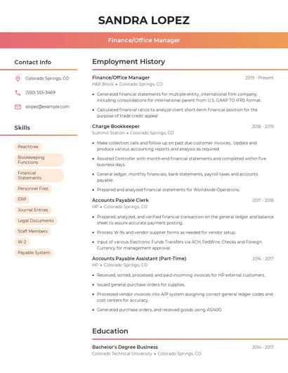Finance/Office Manager Resume