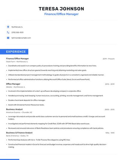Finance/Office Manager Resume