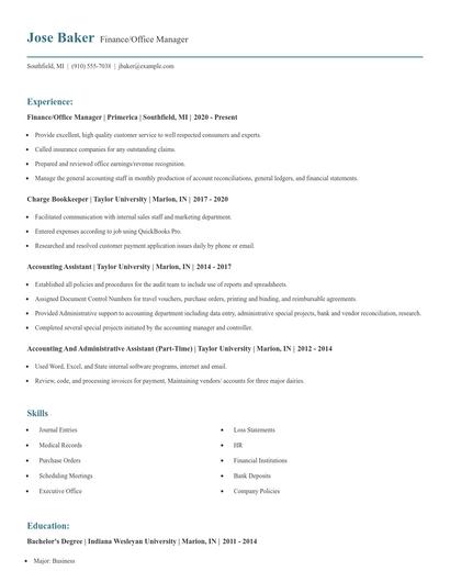 Finance/Office Manager Resume