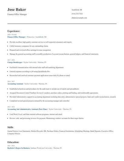 Finance/Office Manager Resume