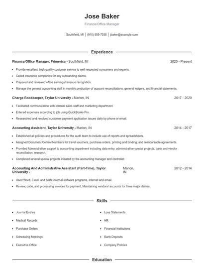 Finance/Office Manager Resume
