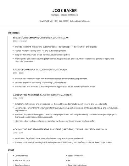Finance/Office Manager Resume