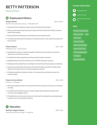 Finance Planner Resume