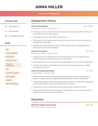 Finance Professional Resume