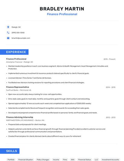 Finance Professional Resume