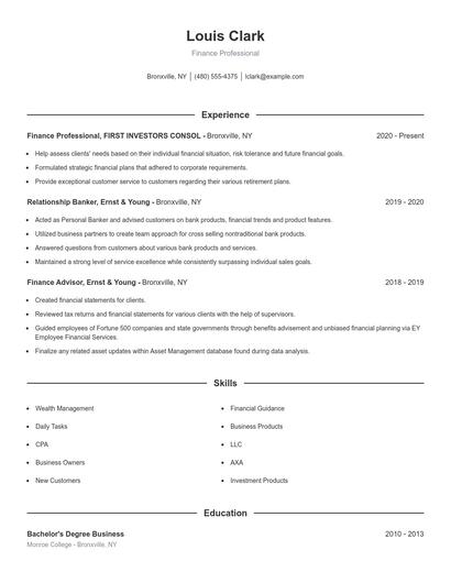 Finance Professional Resume