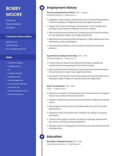 Finance Quantitative Analyst Resume