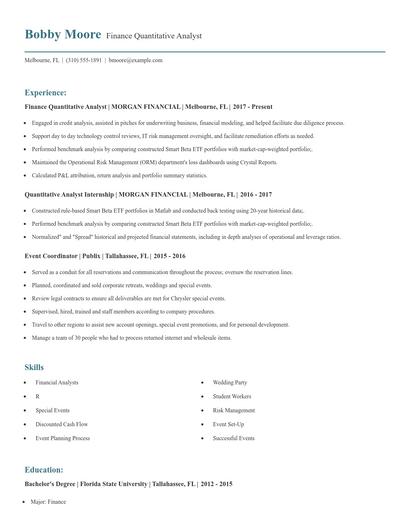 Finance Quantitative Analyst Resume