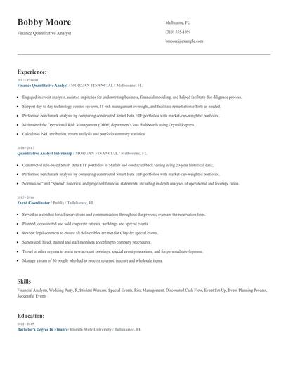 Finance Quantitative Analyst Resume