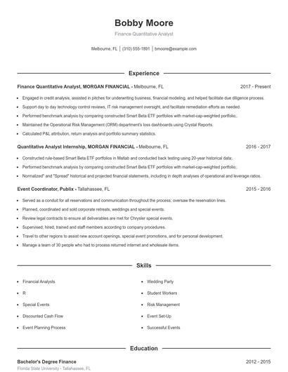 Finance Quantitative Analyst Resume