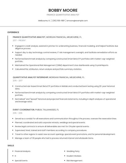 Finance Quantitative Analyst Resume