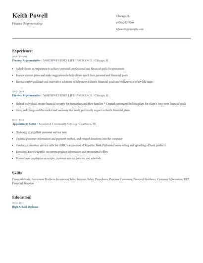 Finance Representative Resume