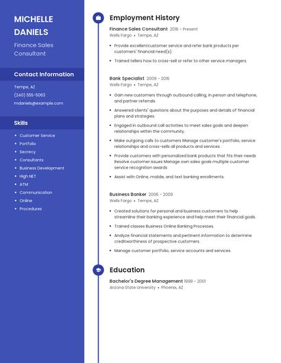 Finance Sales Consultant Resume