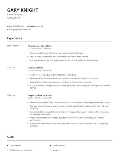 Finance Sales Consultant Resume