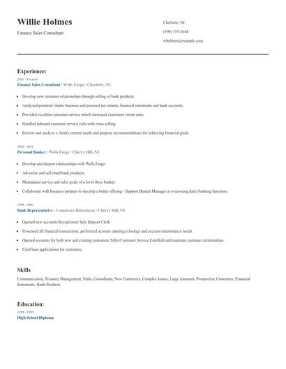 Finance Sales Consultant Resume