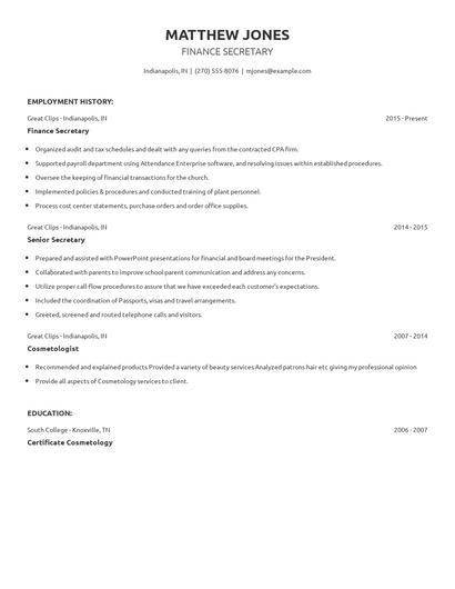 Finance Secretary Resume