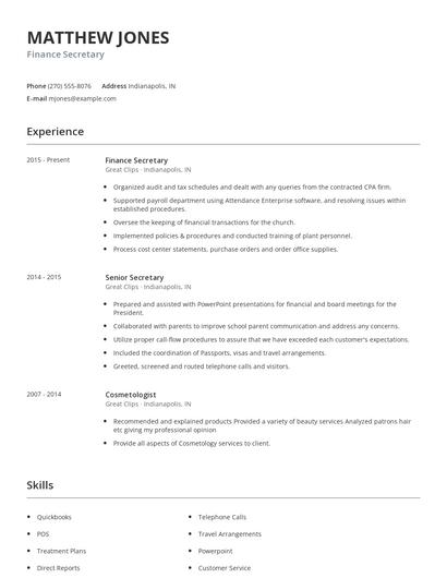 Finance Secretary Resume