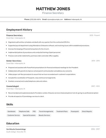 Finance Secretary Resume