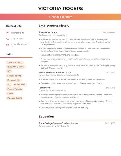 Finance Secretary Resume